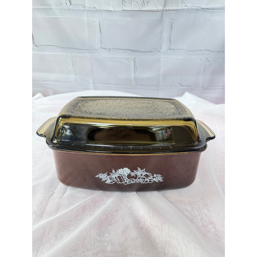 Vintage West Bend Brown Vegetable Roaster Pan with Amber Glass Lid and Rack